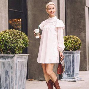 Wild Fable Pink Poplin High Neck Long Sleeve dress